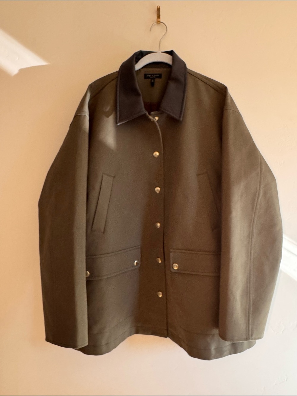 rag & bone Olive Green Cassidy Barn Jacket with Dark Contrast Collar